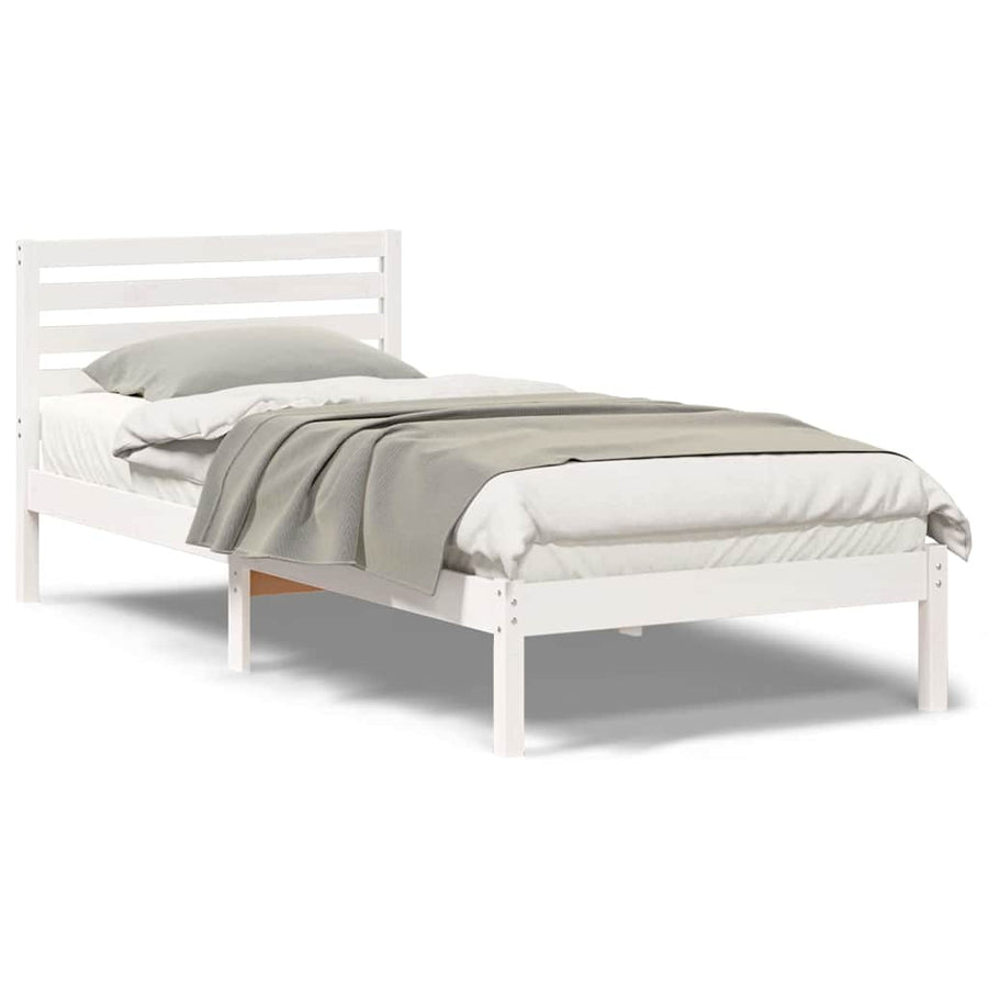Bedframe met hoofdeinde Wit 90 x 220 cm Massief grenenhout