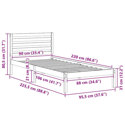Bedframe met hoofdeinde Wasbruin 90 x 220 cm Massief grenenhout