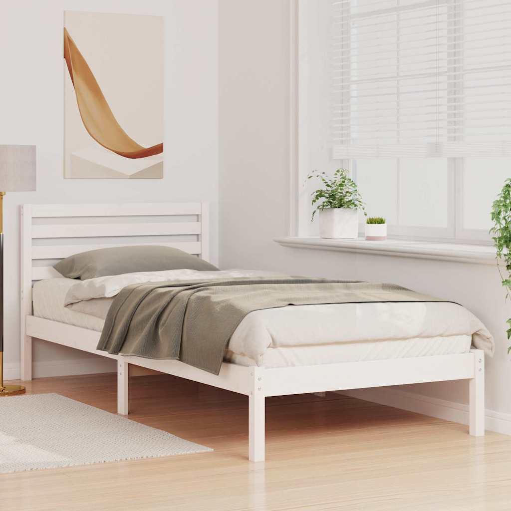 Bedframe met hoofdeinde Wit 100 x 220 cm Massief grenenhout