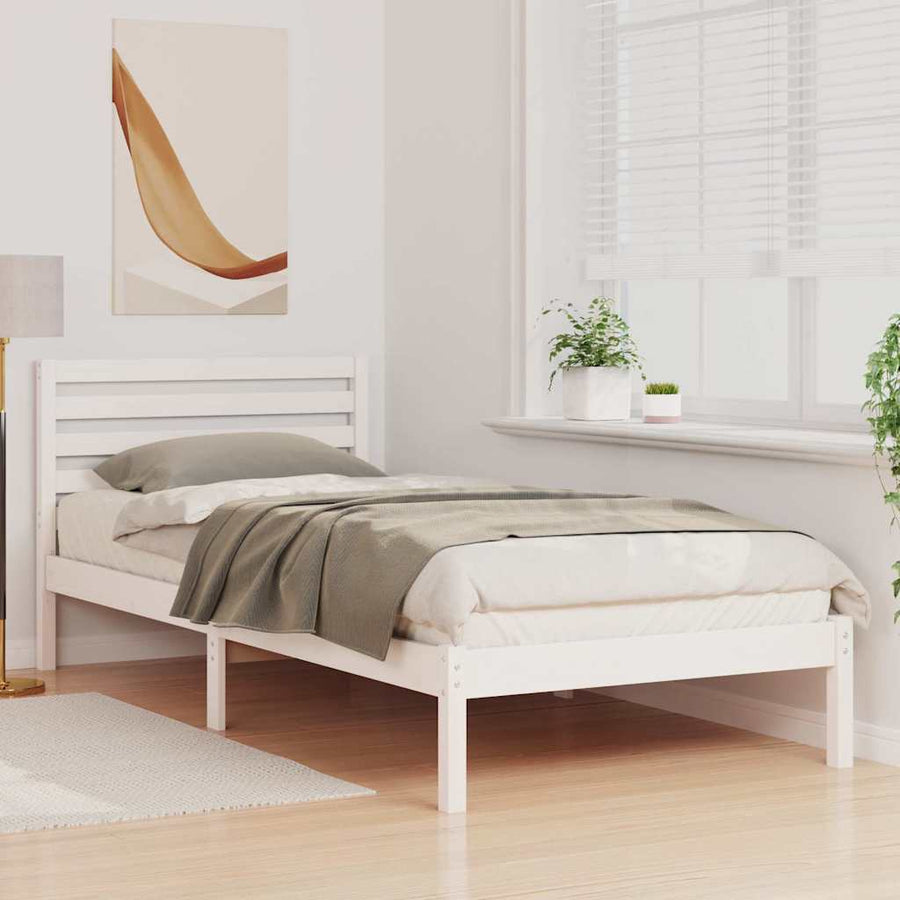 Bedframe met hoofdeinde Wit 100 x 220 cm Massief grenenhout