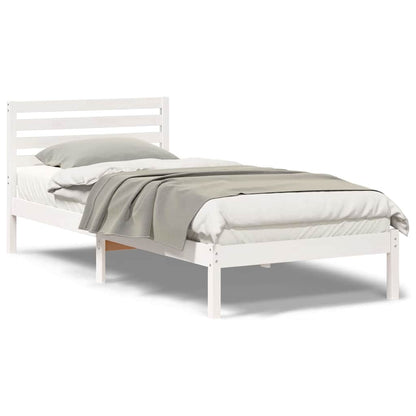 Bedframe met hoofdeinde Wit 100 x 220 cm Massief grenenhout