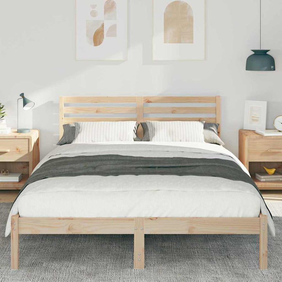 Bedframe met hoofdeinde Bruin 140 x 220 cm Massief grenenhout