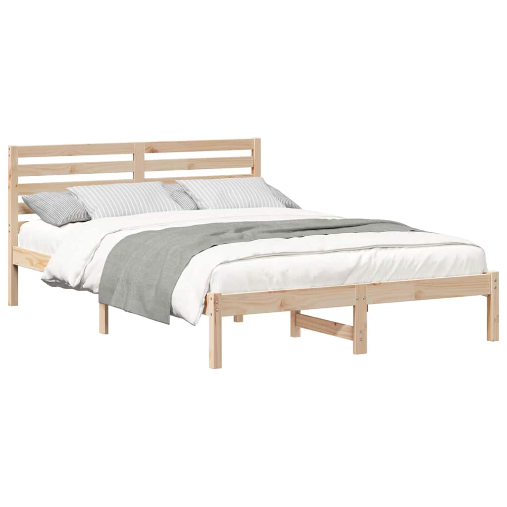 Bedframe met hoofdeinde Bruin 140 x 220 cm Massief grenenhout