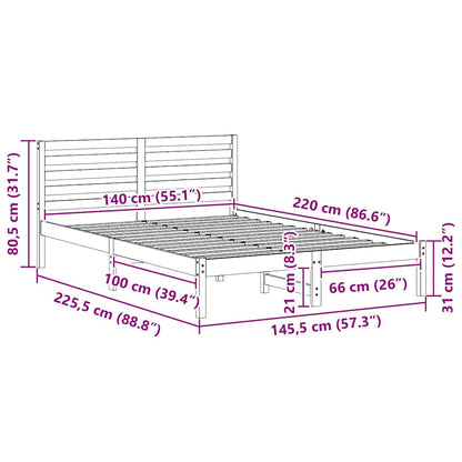 Bedframe met hoofdeinde Bruin 140 x 220 cm Massief grenenhout
