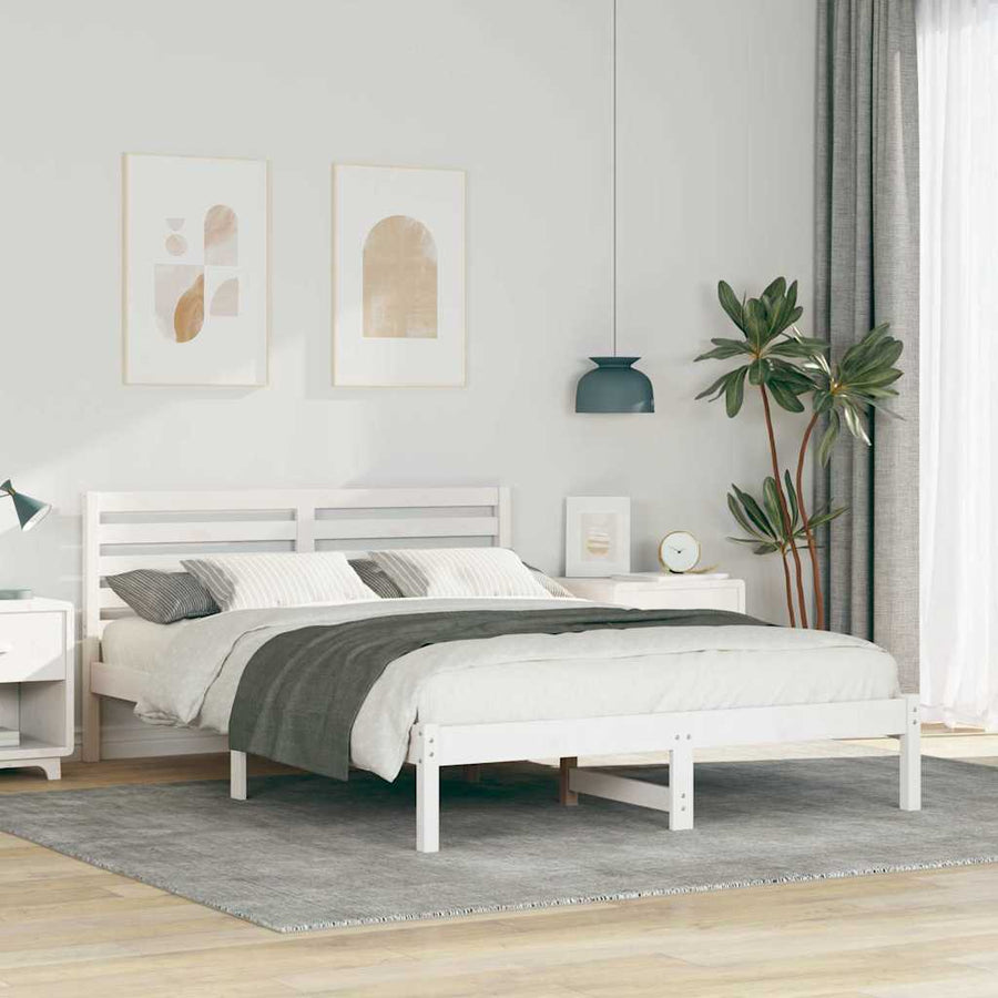 Bedframe met hoofdeinde Wit 140 x 220 cm Massief grenenhout