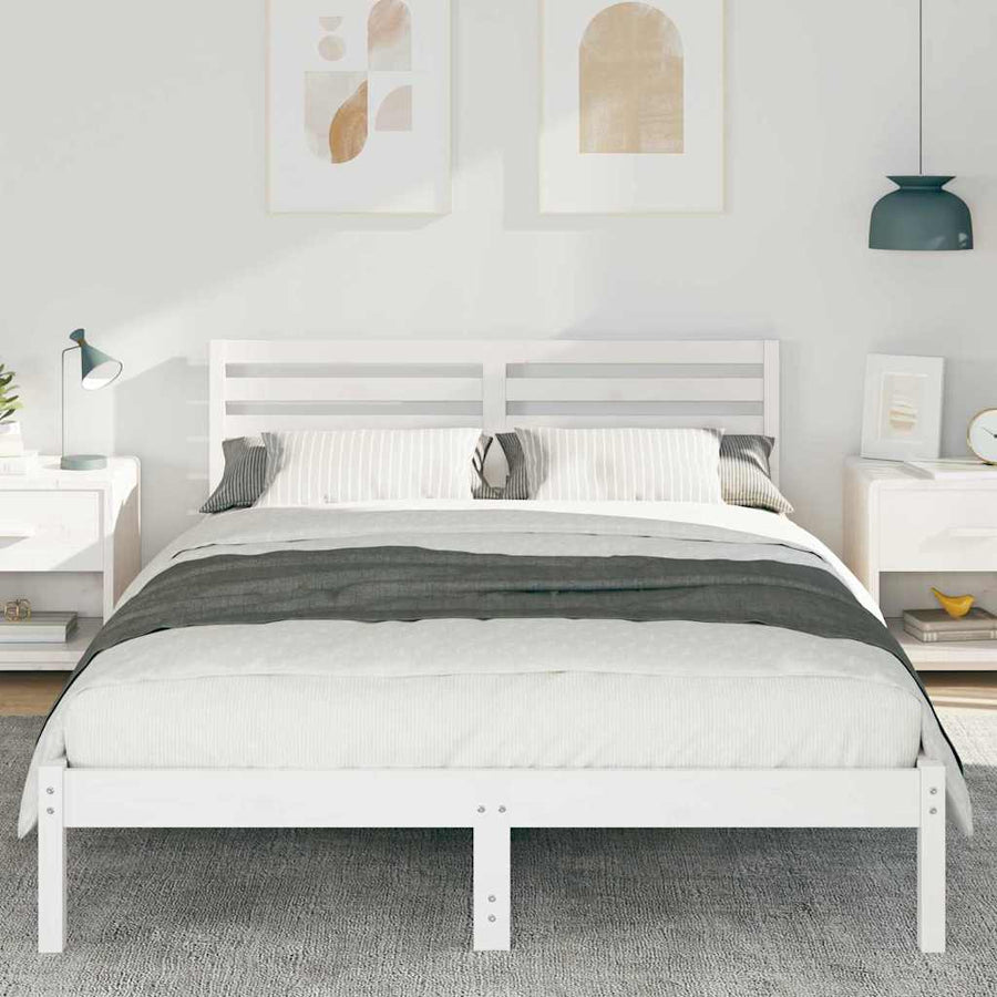 Bedframe met hoofdeinde Wit 140 x 220 cm Massief grenenhout