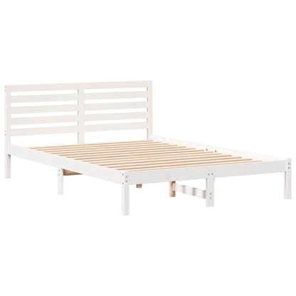 Bedframe met hoofdeinde Wit 140 x 220 cm Massief grenenhout
