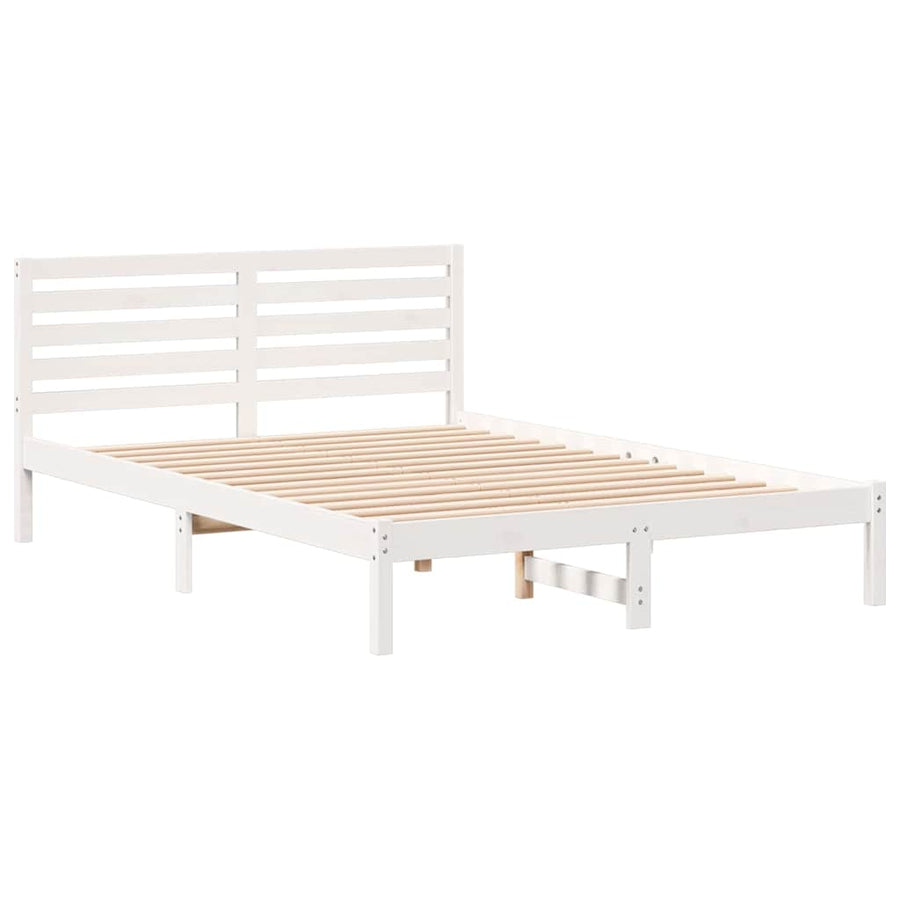 Bedframe met hoofdeinde Wit 140 x 220 cm Massief grenenhout
