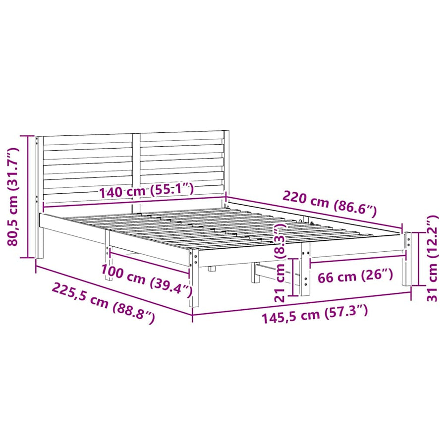 Bedframe met hoofdeinde Wit 140 x 220 cm Massief grenenhout