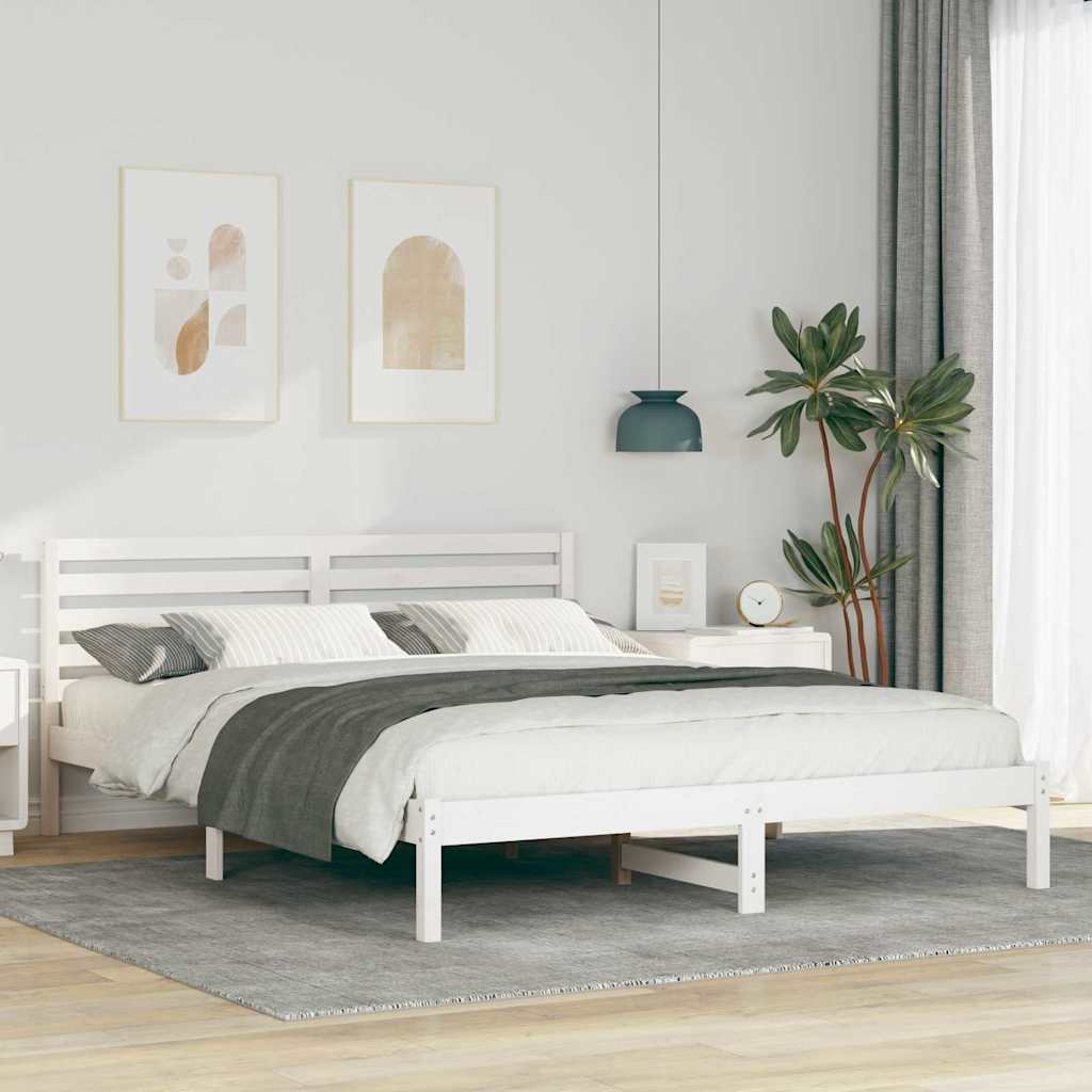 Bedframe met hoofdeinde Wit 160 x 220 cm Massief grenenhout