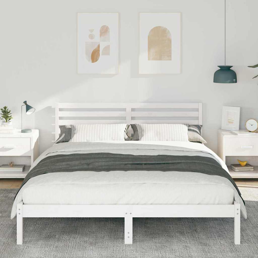 Bedframe met hoofdeinde Wit 160 x 220 cm Massief grenenhout