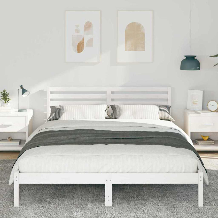 Bedframe met hoofdeinde Wit 160 x 220 cm Massief grenenhout