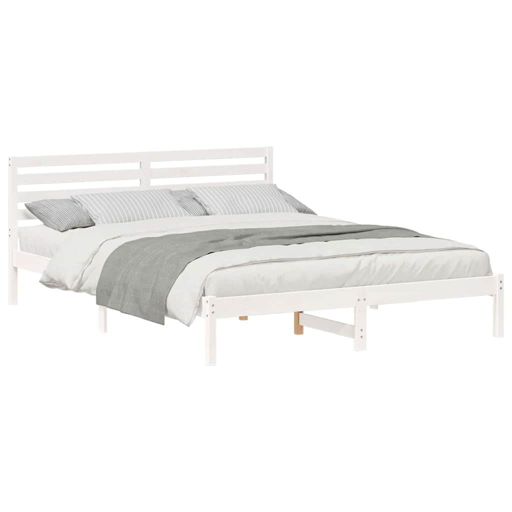 Bedframe met hoofdeinde Wit 160 x 220 cm Massief grenenhout