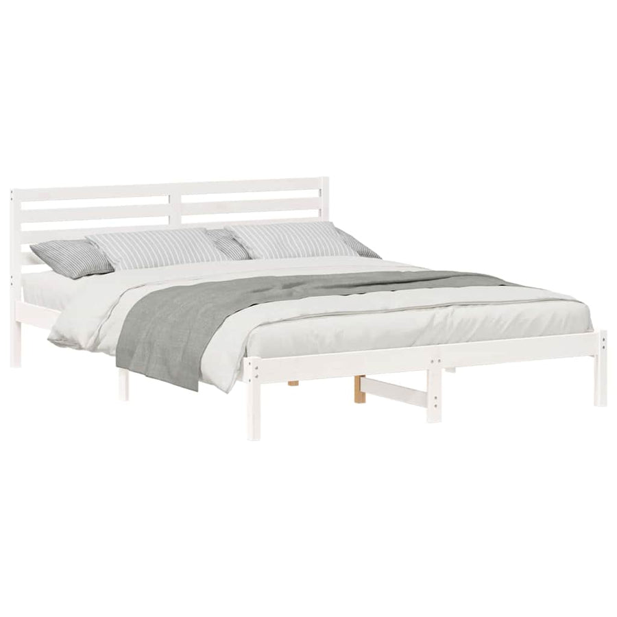 Bedframe met hoofdeinde Wit 160 x 220 cm Massief grenenhout