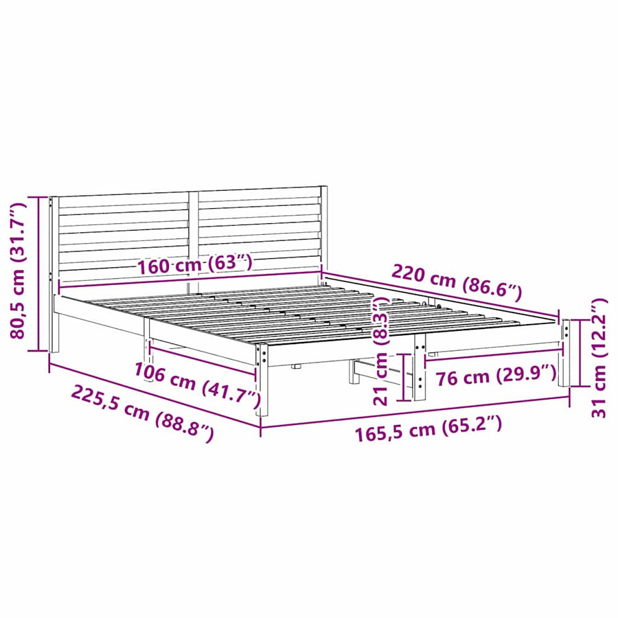 Bedframe met hoofdeinde Wit 160 x 220 cm Massief grenenhout