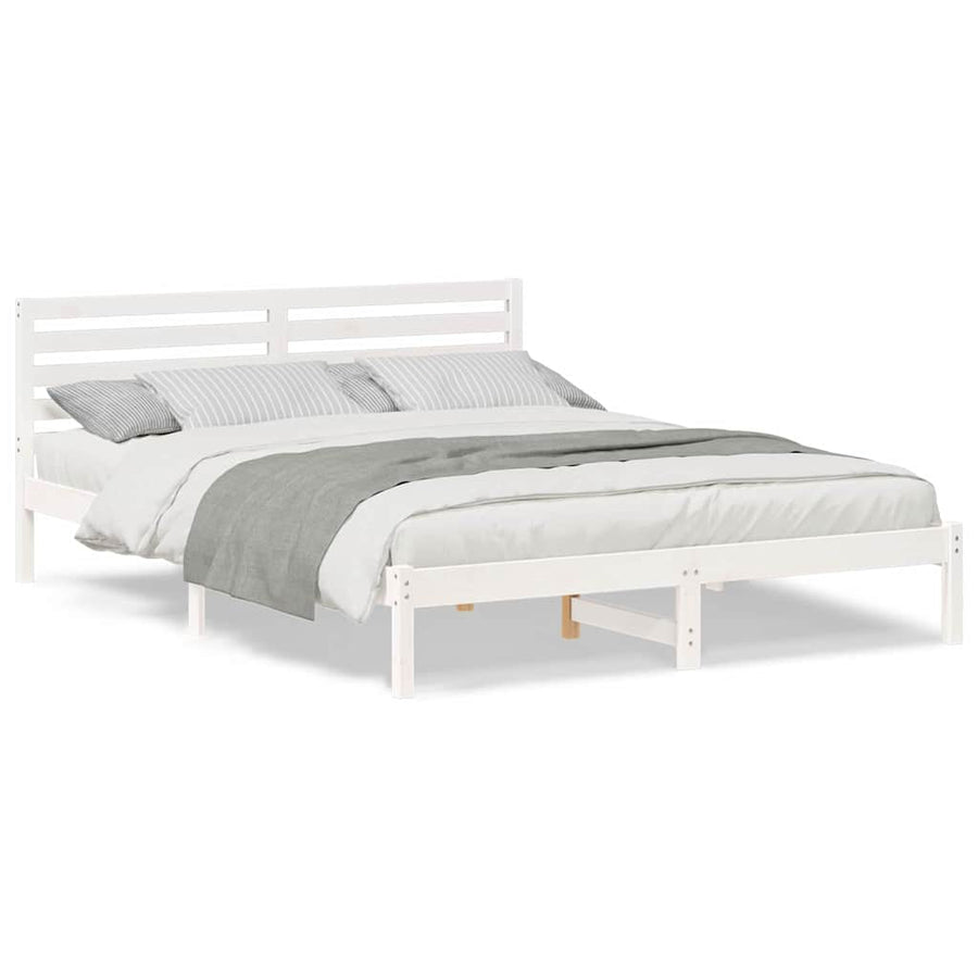 Bedframe met hoofdeinde Wit 160 x 220 cm Massief grenenhout