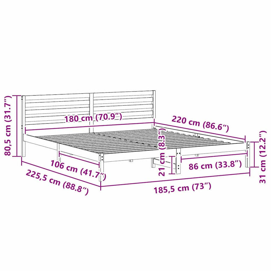 Bedframe met hoofdeinde Bruin 180 x 220 cm Massief grenenhout