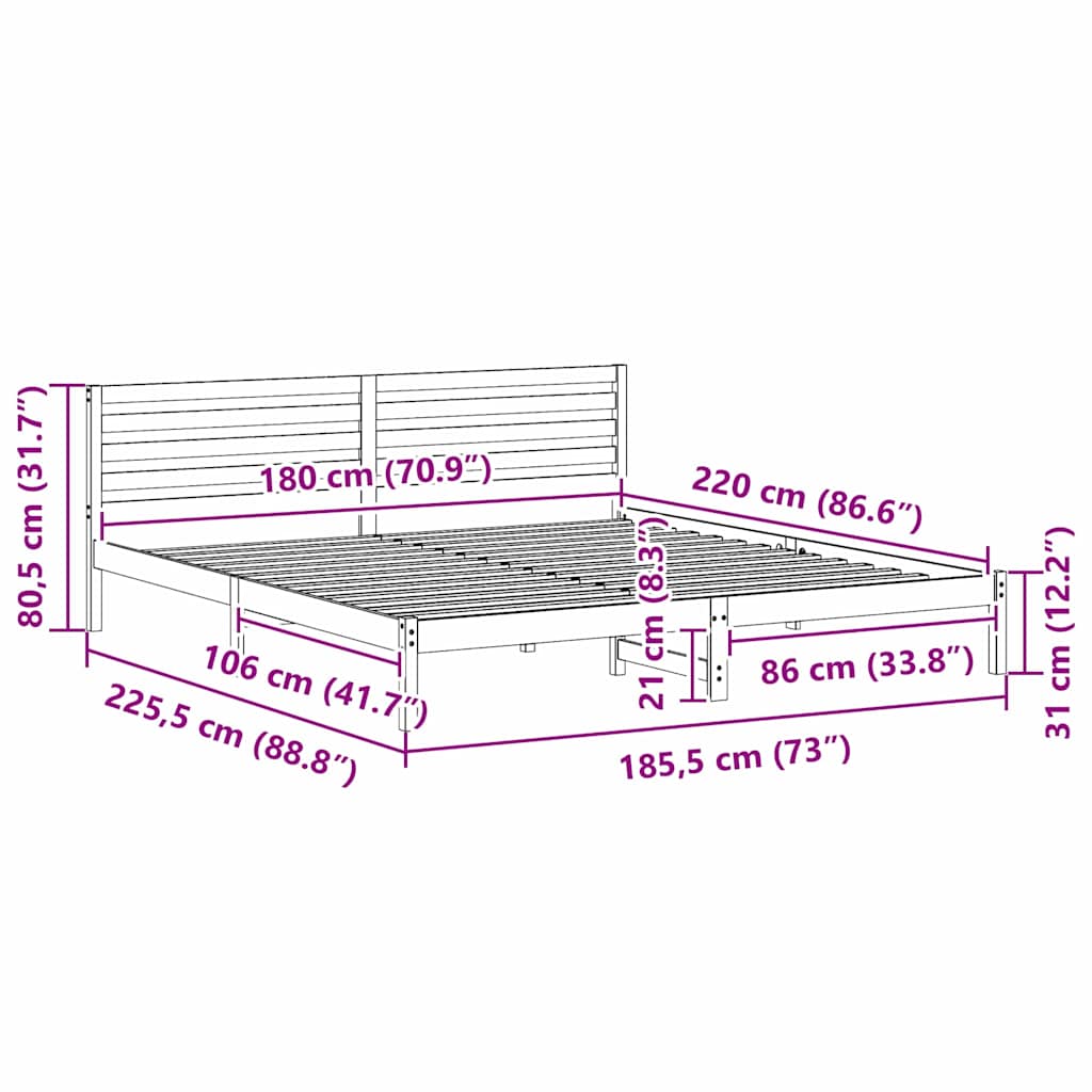 Bedframe met hoofdeinde Wit 180 x 220 cm Massief grenenhout