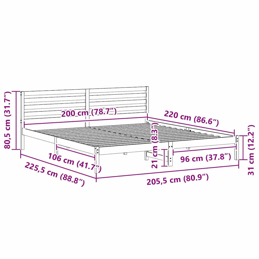 Bedframe met hoofdeinde Bruin 200 x 220 cm Massief grenenhout