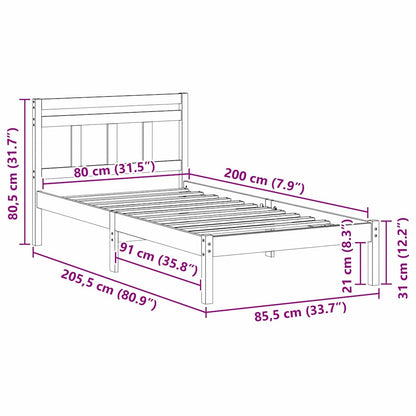 Bedframe Bruin 80 x 200 cm Massief grenenhout
