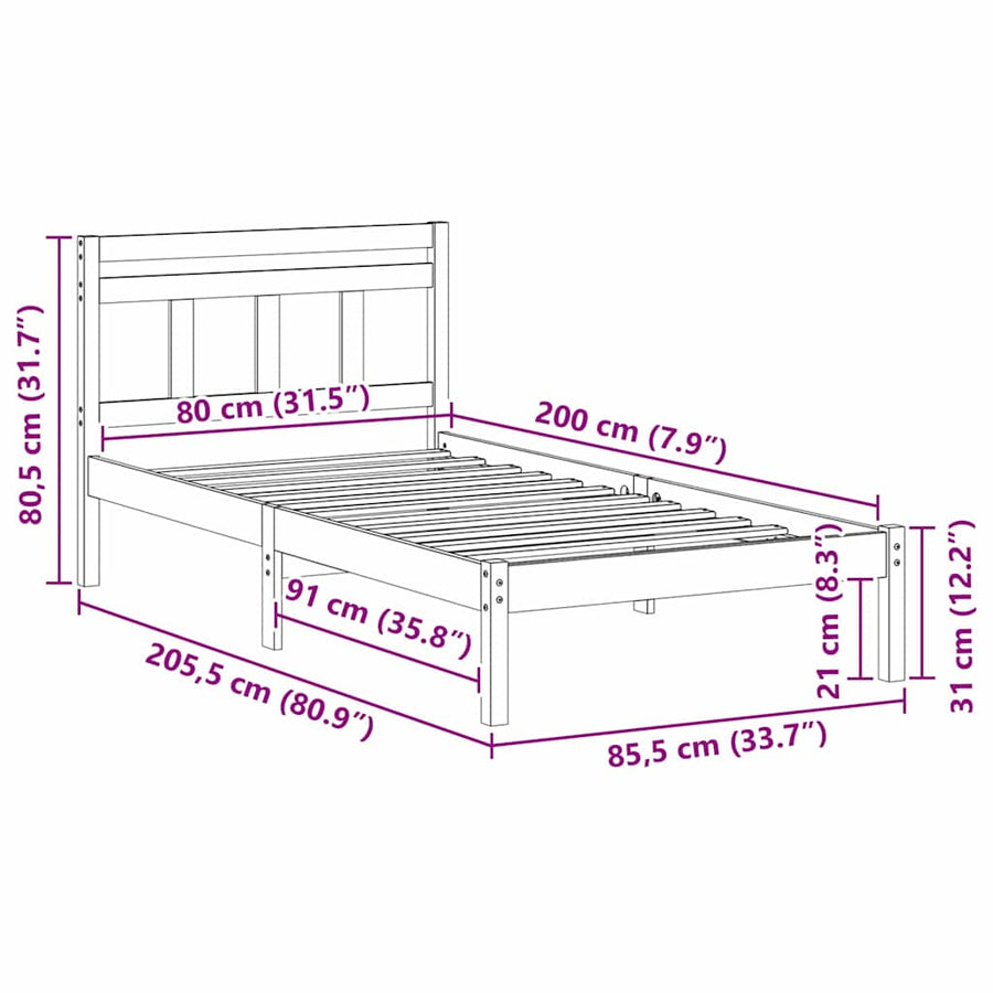Bedframe Wit 80 x 200 cm Massief grenenhout