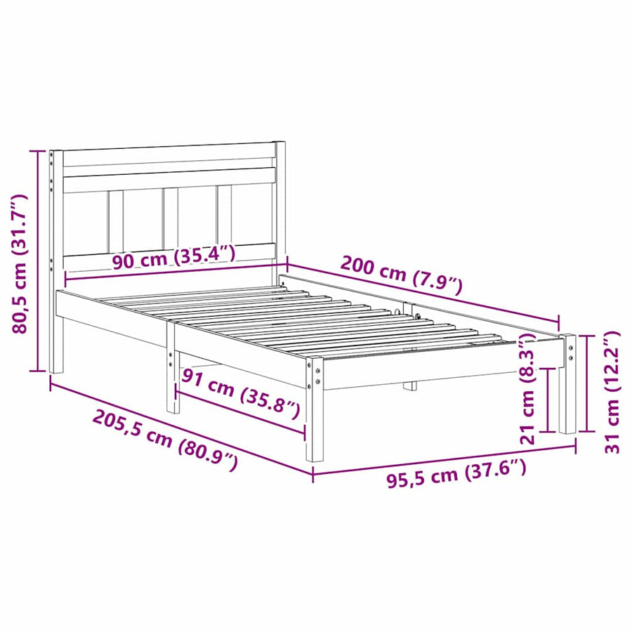 Bedframe Wit 90 x 200 cm Massief grenenhout