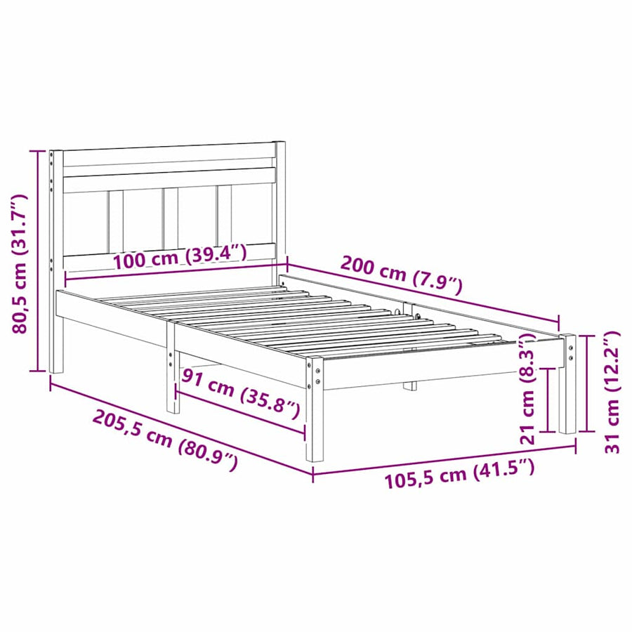 Bedframe Bruin 100 x 200 cm Massief grenenhout