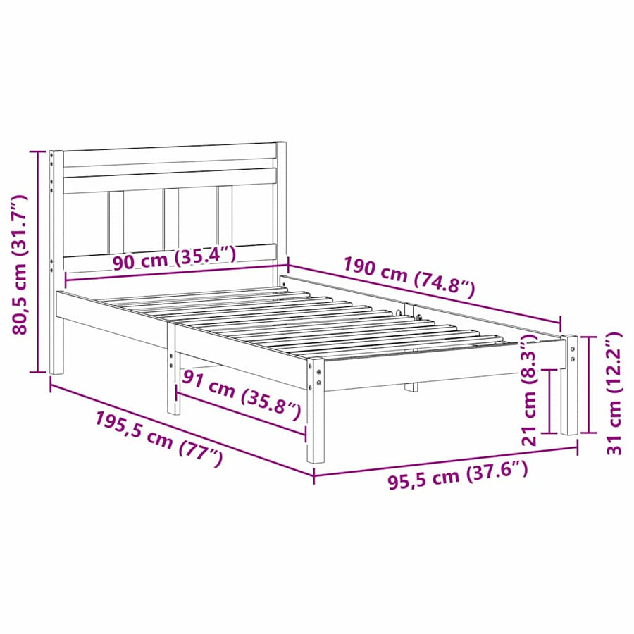 Bedframe Wit 90 x 190 cm Massief grenenhout