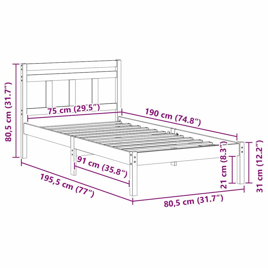 Bedframe Bruin 75 x 190 cm Massief grenenhout