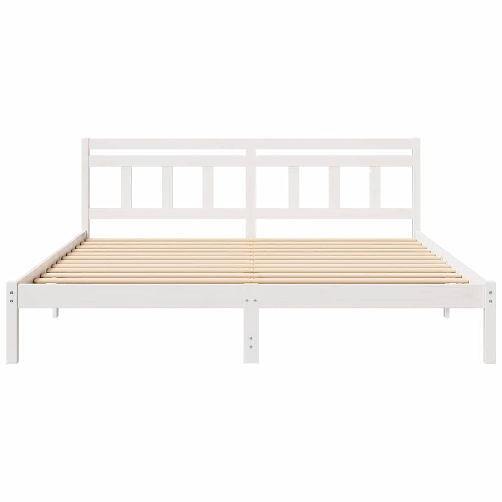 Bedframe met hoofdeinde Wit 200 x 200 cm Massief grenenhout