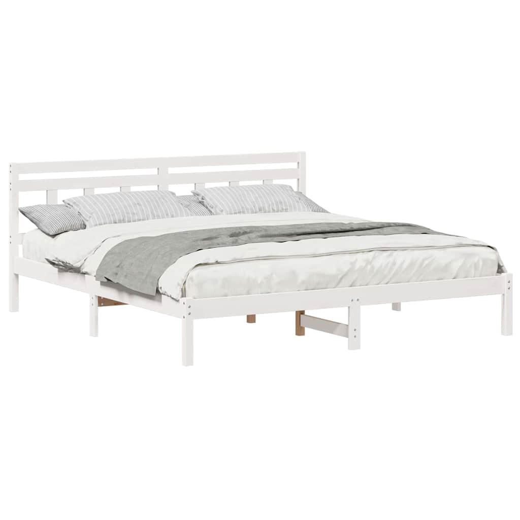 Bedframe met hoofdeinde Wit 200 x 200 cm Massief grenenhout