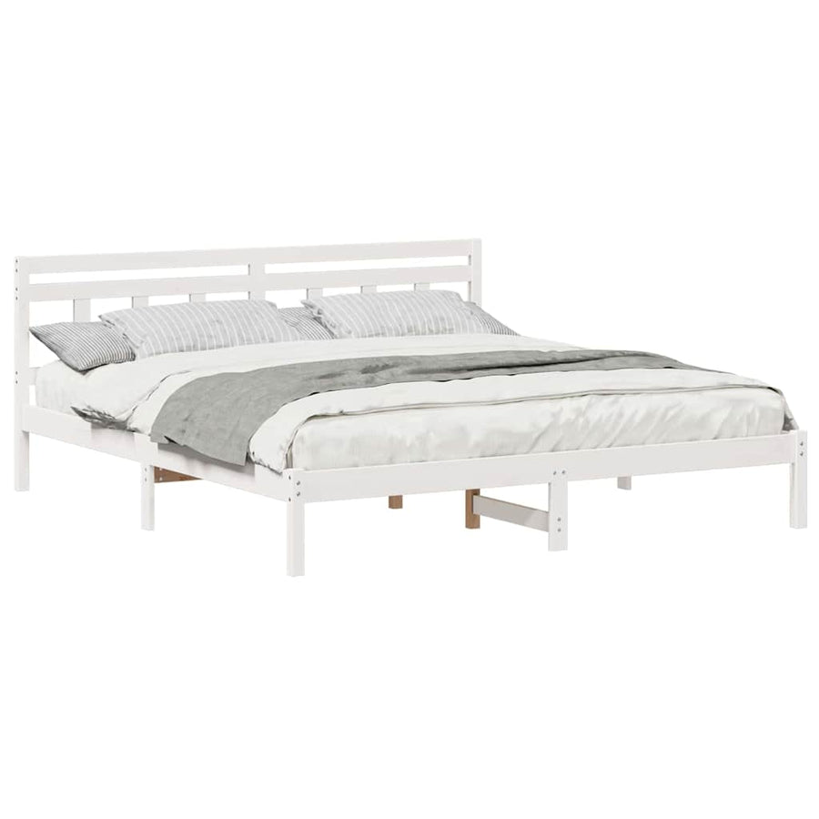 Bedframe met hoofdeinde Wit 200 x 200 cm Massief grenenhout