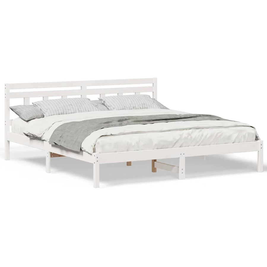 Bedframe met hoofdeinde Wit 200 x 200 cm Massief grenenhout