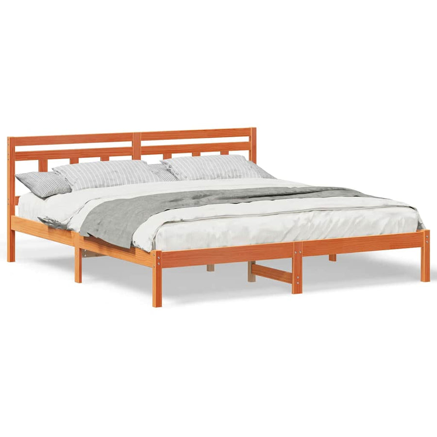 Bedframe met hoofdeinde Bruin 200 x 200 cm Grenenhout
