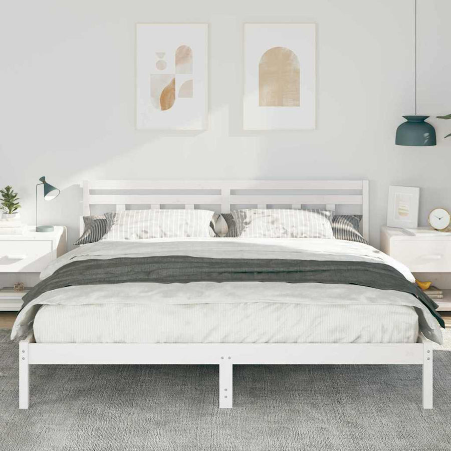 Bedframe met hoofdeinde Wit 180 x 200 cm Massief grenenhout