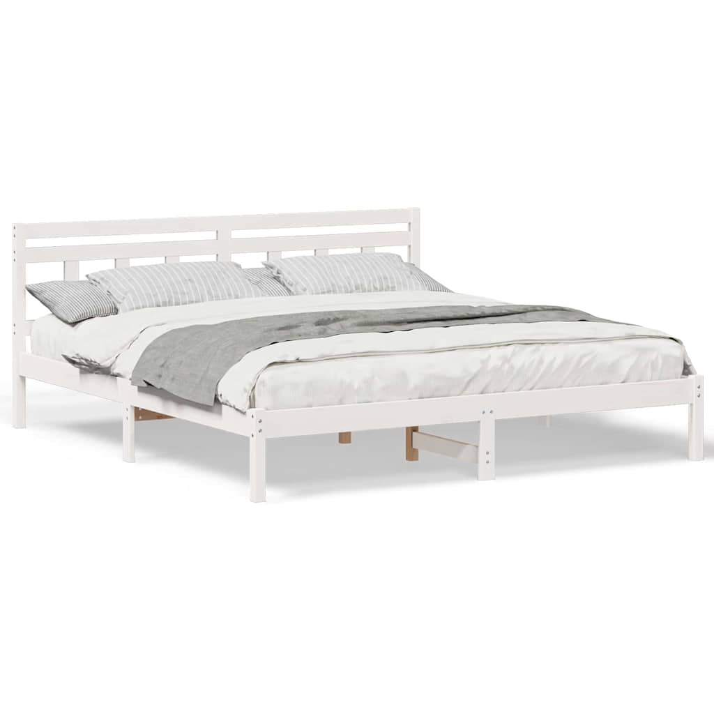 Bedframe met hoofdeinde Wit 180 x 200 cm Massief grenenhout