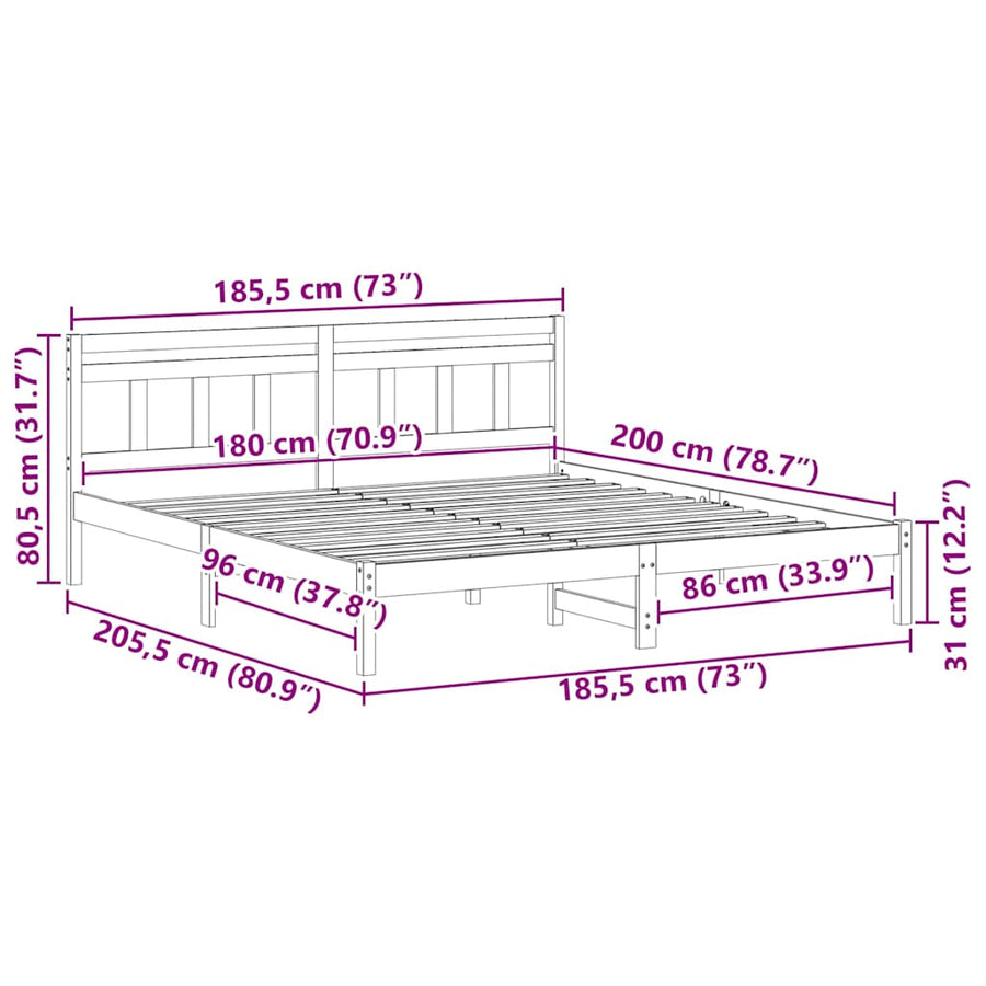 Bedframe met hoofdeinde Bruin 180 x 200 cm Grenenhout