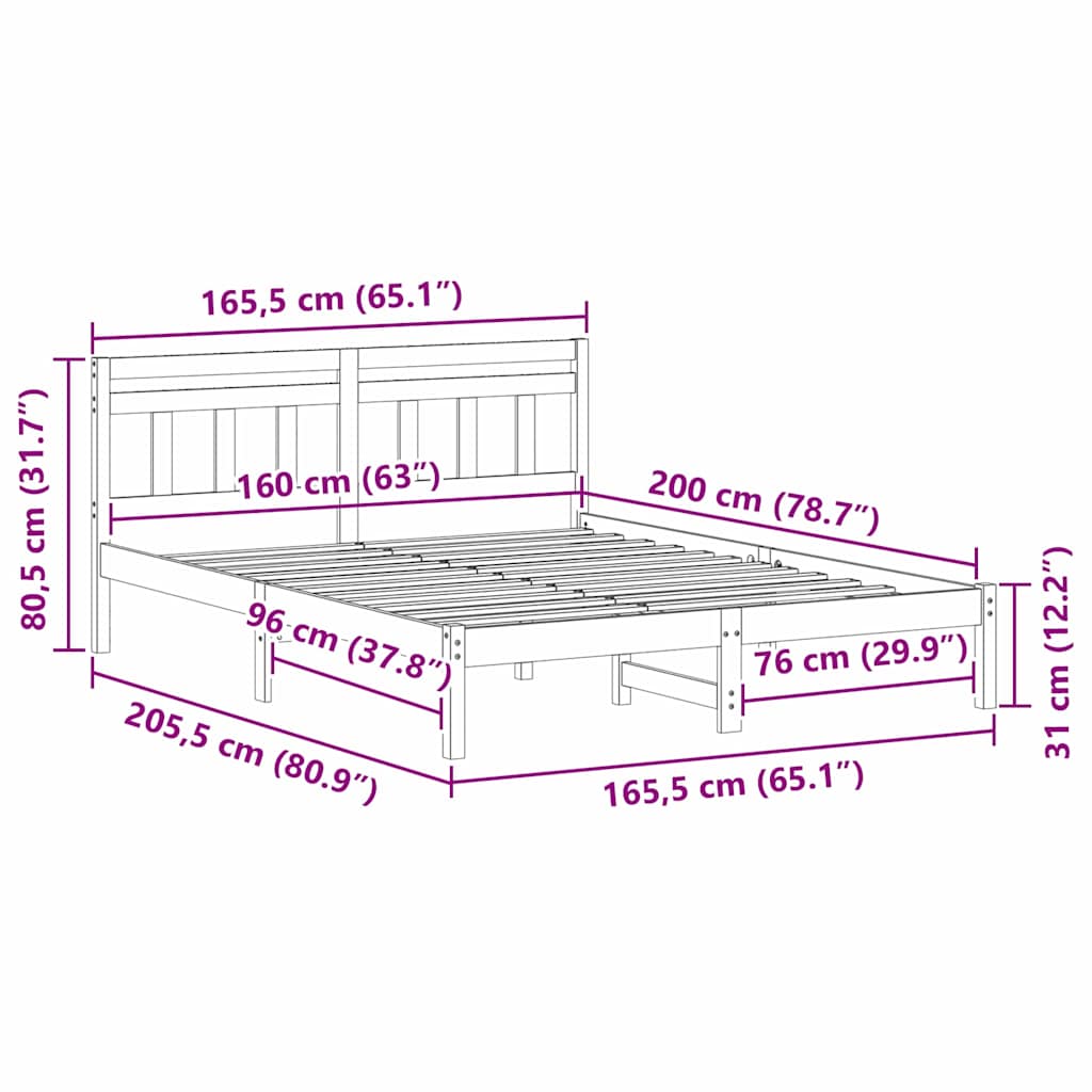 Bedframe Bruin 160 cm x 200 cm Massief grenenhout