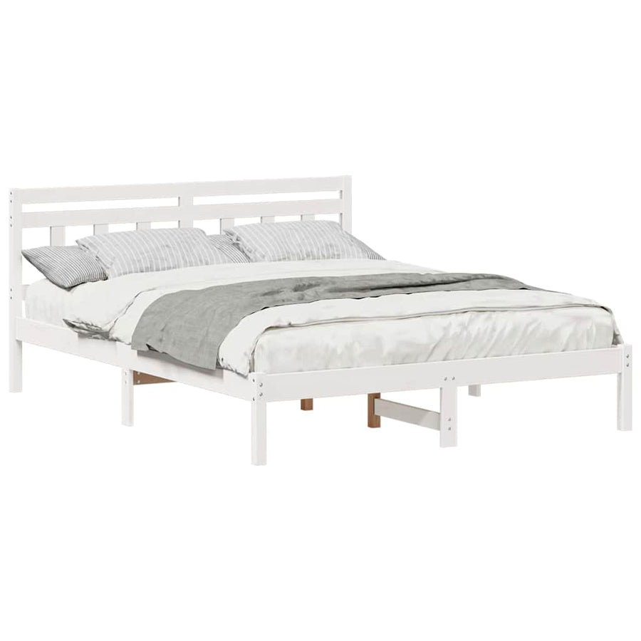 Bedframe met hoofdeinde Wit 160 x 200 cm Massief grenenhout