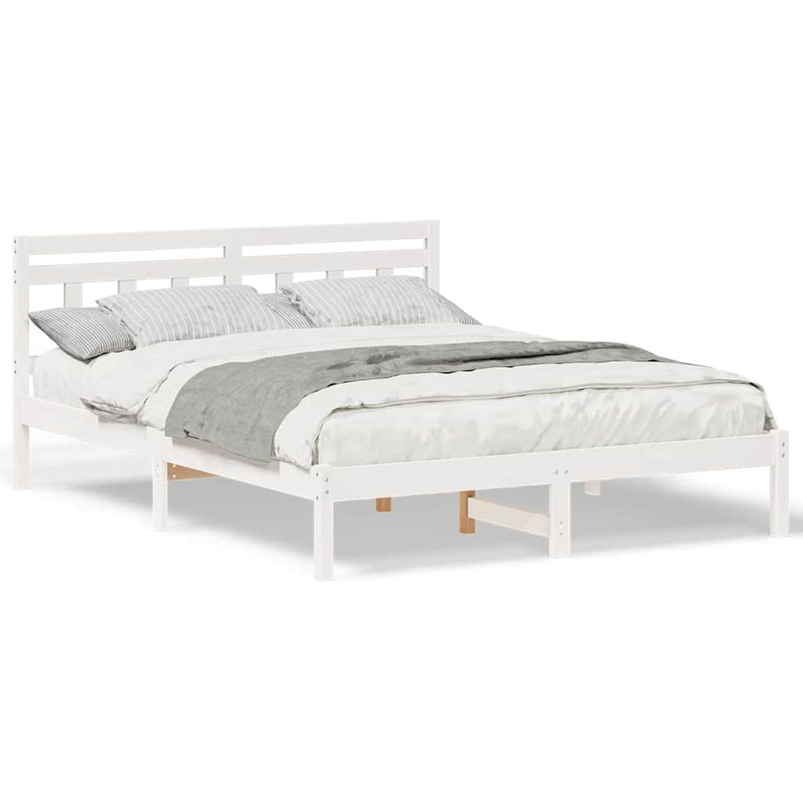 Bedframe met hoofdeinde Wit 160 x 200 cm Massief grenenhout