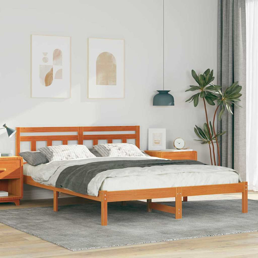 Bedframe met hoofdeinde Bruin 160 x 200 cm Massief grenenhout
