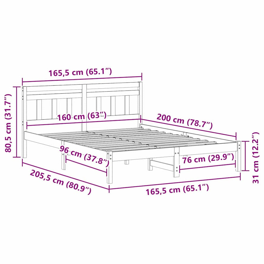 Bedframe met hoofdeinde Bruin 160 x 200 cm Massief grenenhout