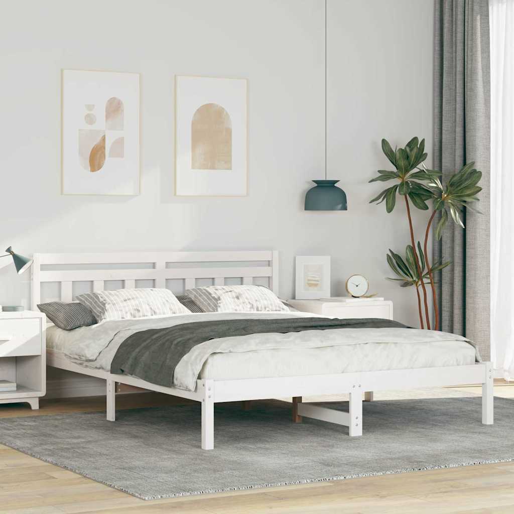 Bedframe met hoofdeinde Wit Standaard Tweepersoons Grenenhout
