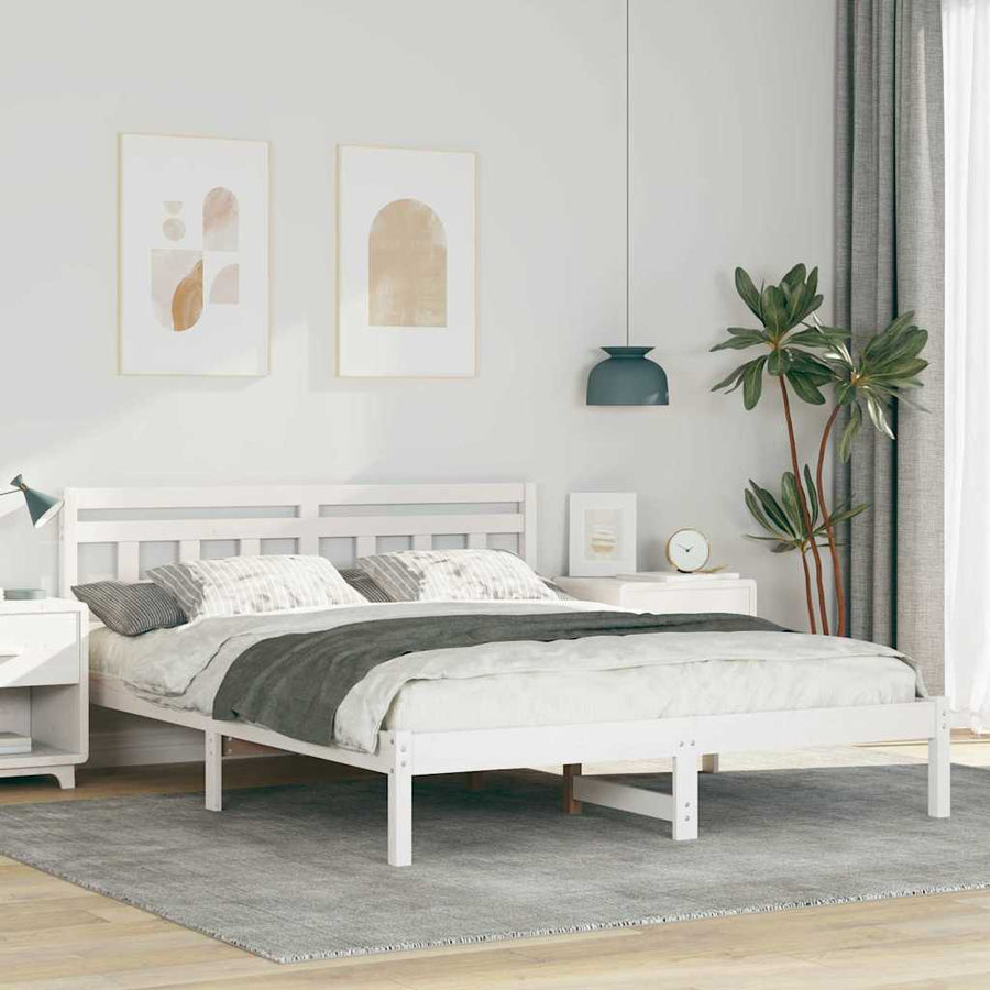 Bedframe met hoofdeinde Wit Standaard Tweepersoons Grenenhout