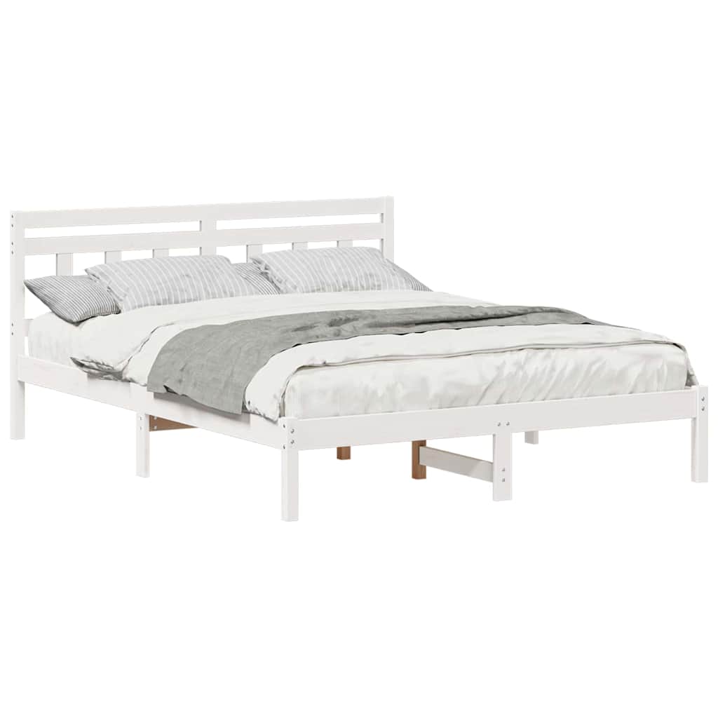Bedframe met hoofdeinde Wit Standaard Tweepersoons Grenenhout