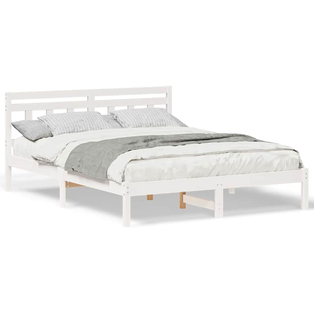 Bedframe met hoofdeinde Wit Standaard Tweepersoons Grenenhout