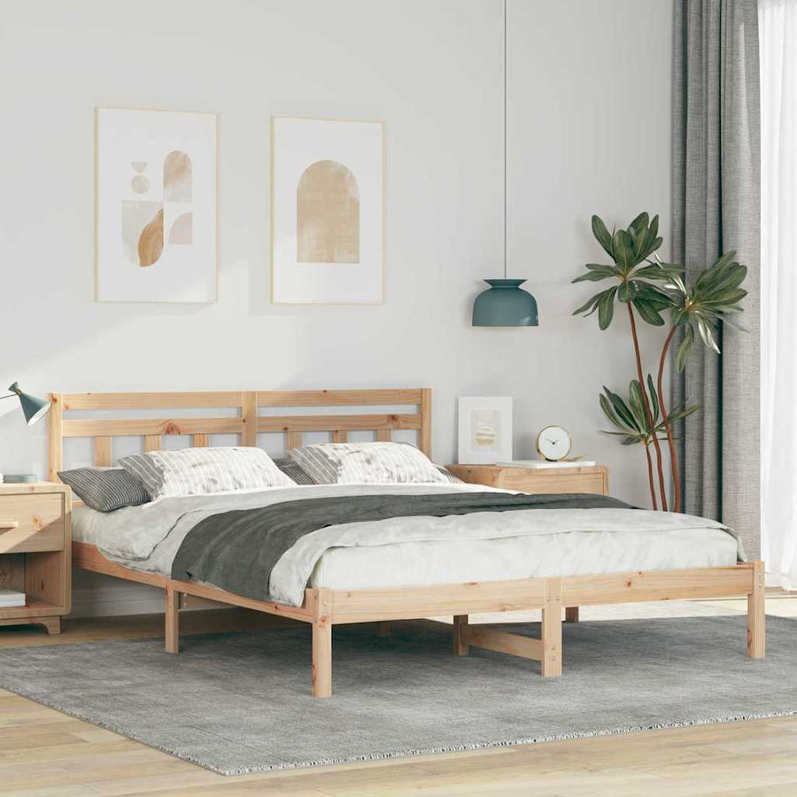 Bedframe met hoofdeinde Bruin 140 x 200 cm Massief grenenhout