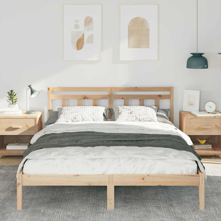Bedframe met hoofdeinde Bruin 140 x 200 cm Massief grenenhout