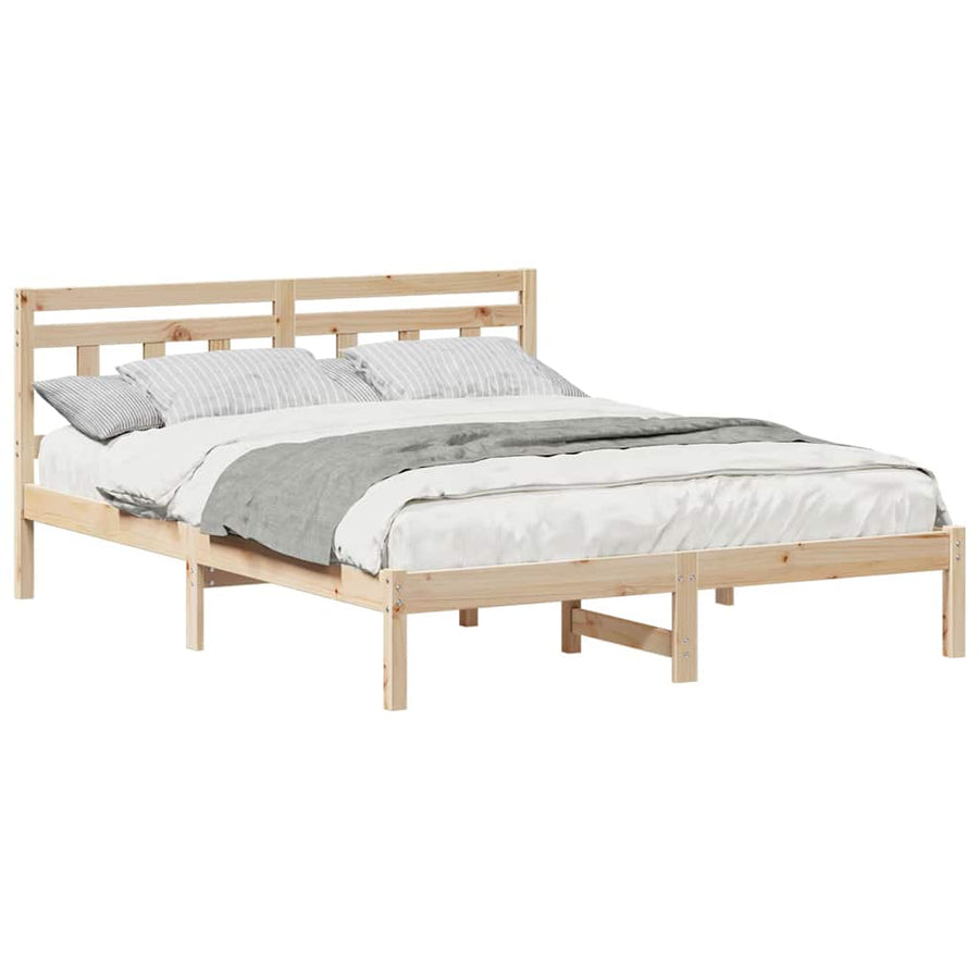 Bedframe met hoofdeinde Bruin 140 x 200 cm Massief grenenhout