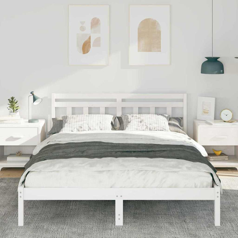 Bedframe met hoofdeinde Wit 140 x 200 cm Massief grenenhout